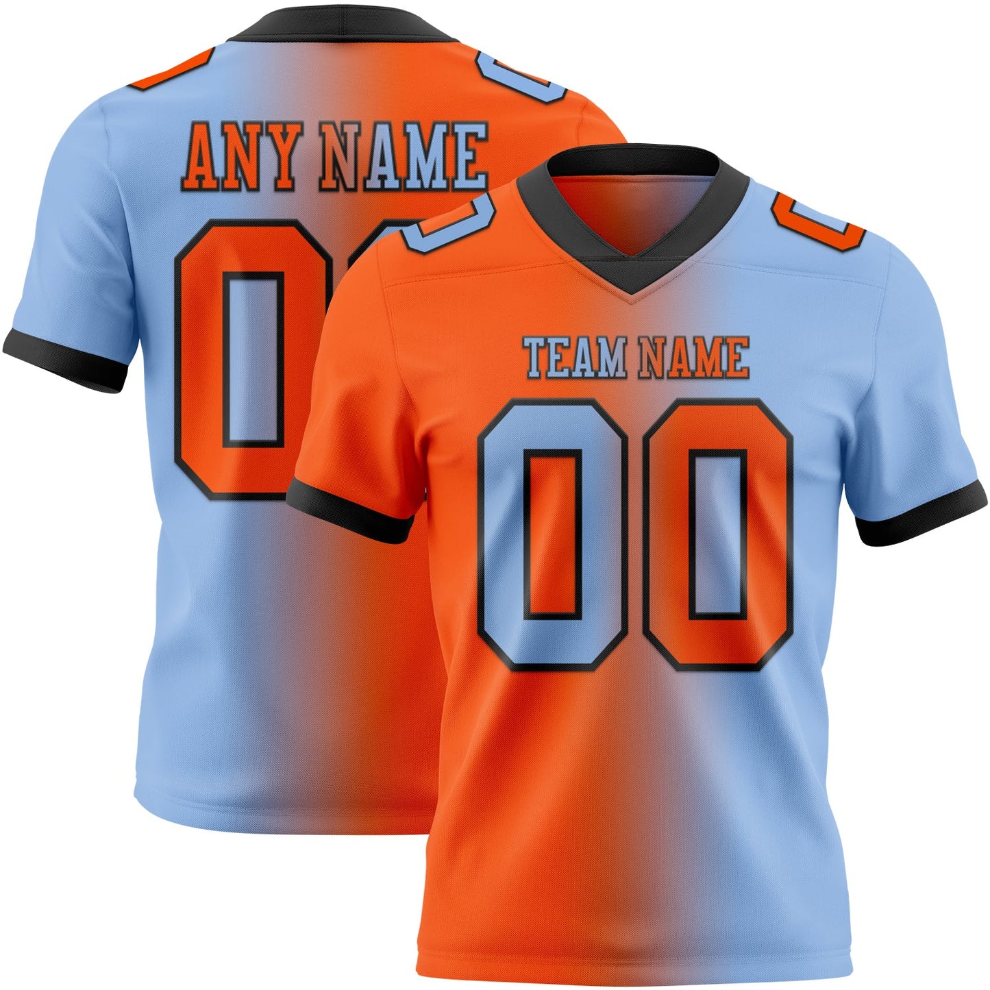 Custom Light Blue Orange-Black Authentic Gradient Fashion Football Jersey - Main View