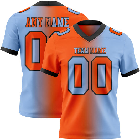 Custom Light Blue Orange-Black Authentic Gradient Fashion Football Jersey - Main View