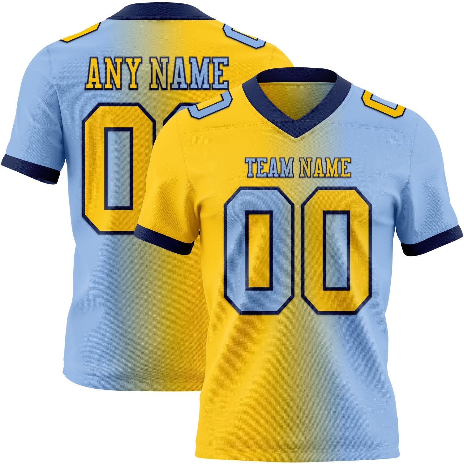 Custom Light Blue Yellow-Navy Authentic Gradient Fashion Football Jersey - Main View