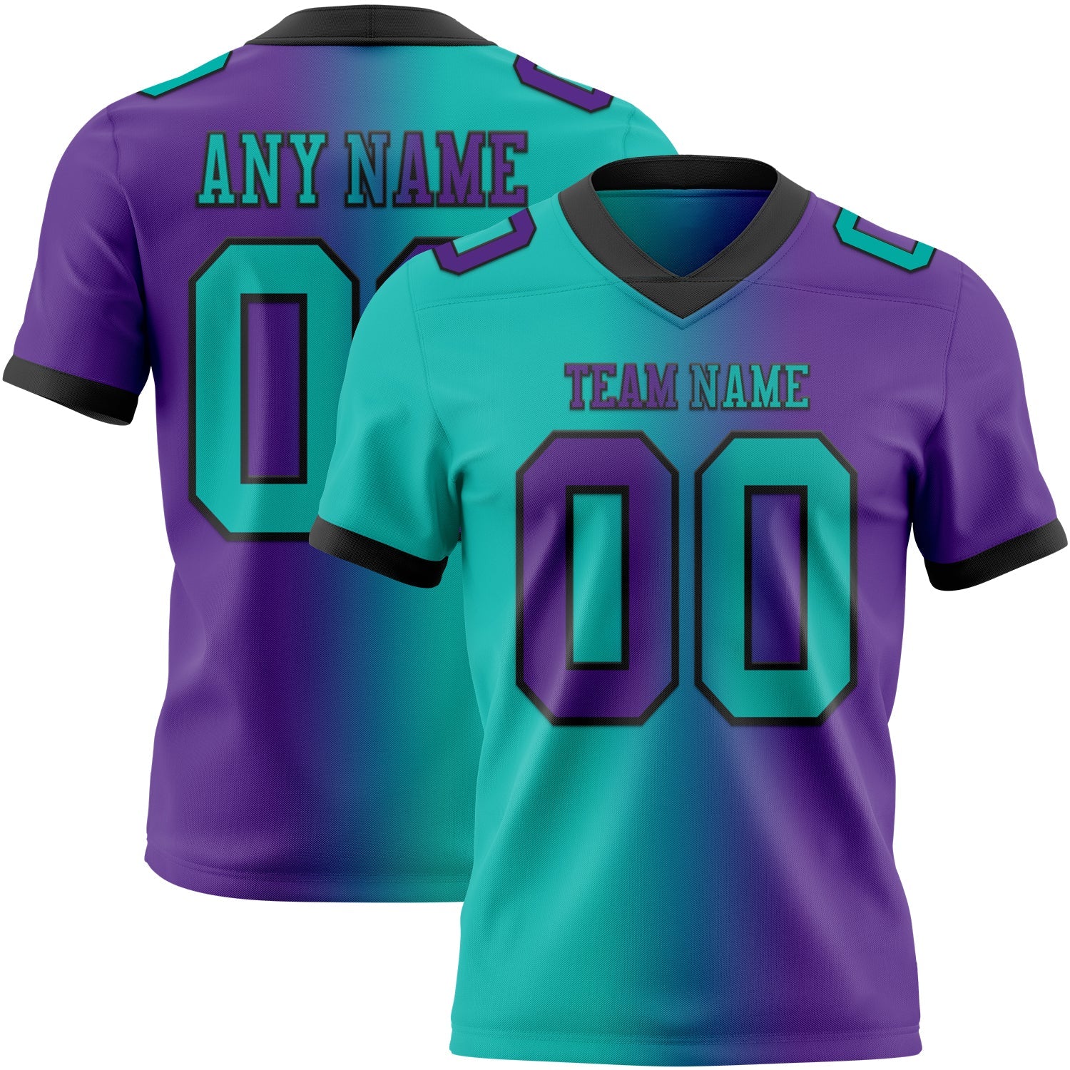 Custom Purple Aqua-Black Authentic Gradient Fashion Football Jersey - Main View
