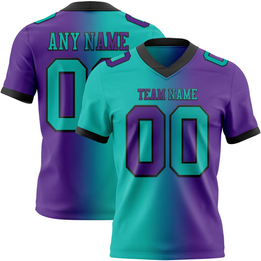 Custom Purple Aqua-Black Authentic Gradient Fashion Football Jersey - Main View