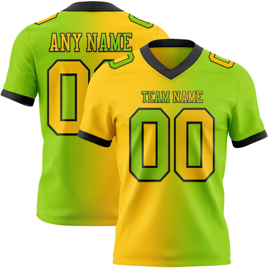 Custom Neon Green Yellow-Black Authentic Gradient Fashion Football Jersey - Main View
