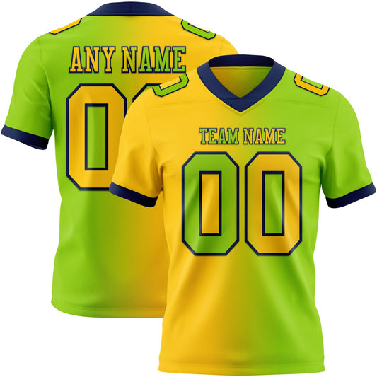 Custom Neon Green Yellow-Navy Authentic Gradient Fashion Football Jersey - Main View