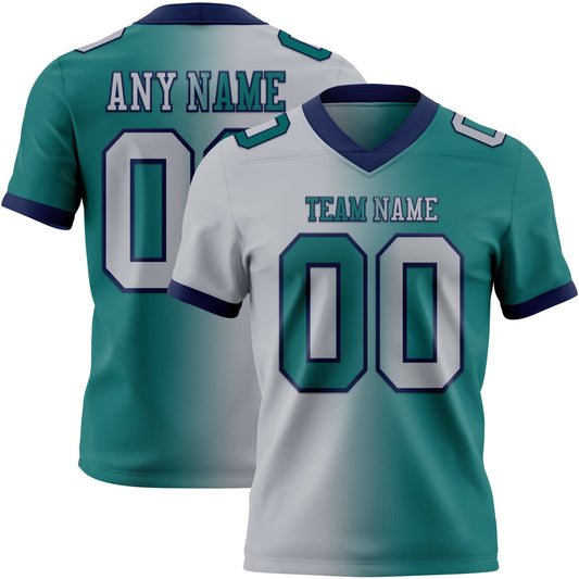 Custom Teal Gray-Navy Authentic Gradient Fashion Football Jersey - Main View