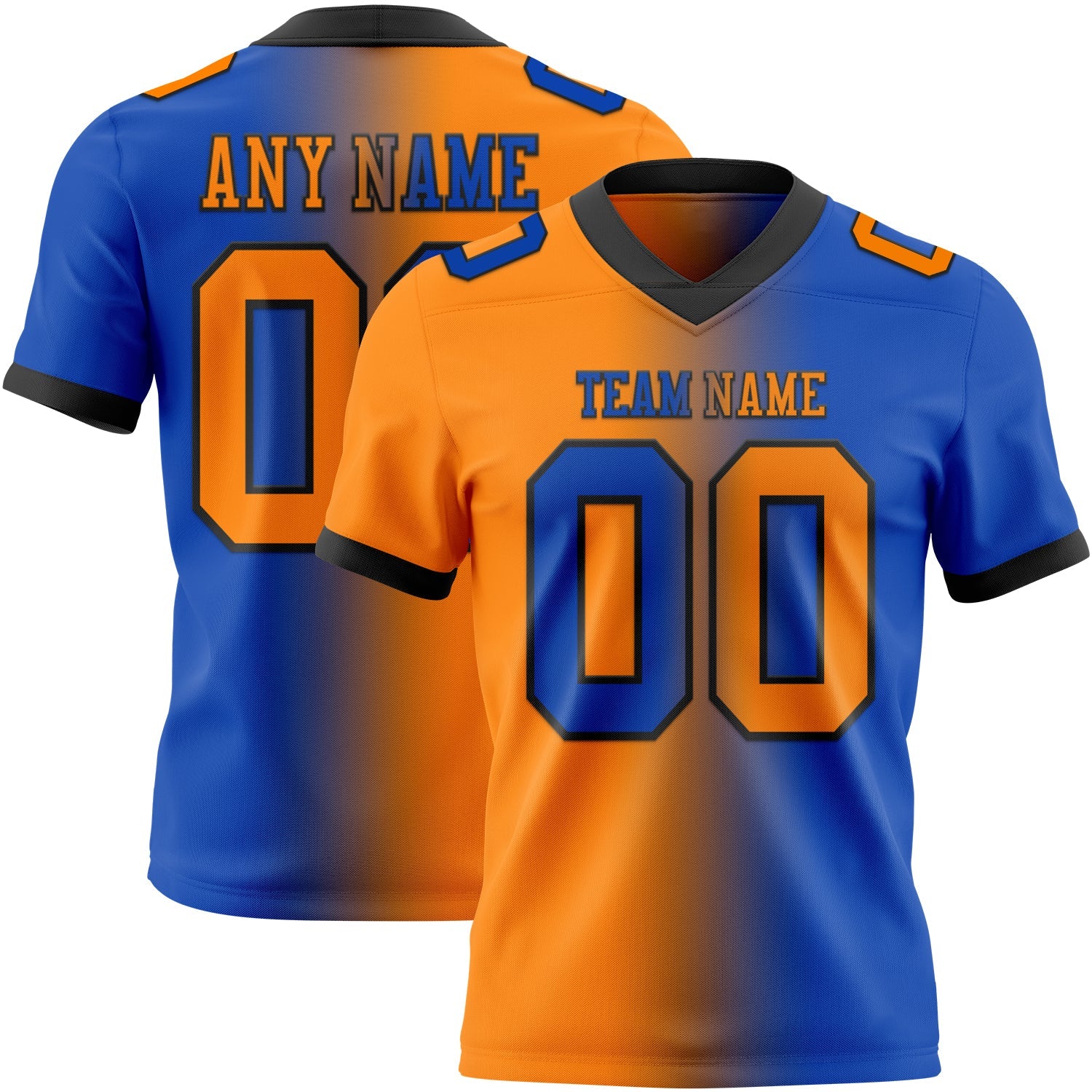 Custom Thunder Blue Bay Orange-Black Authentic Gradient Fashion Football Jersey - Main View