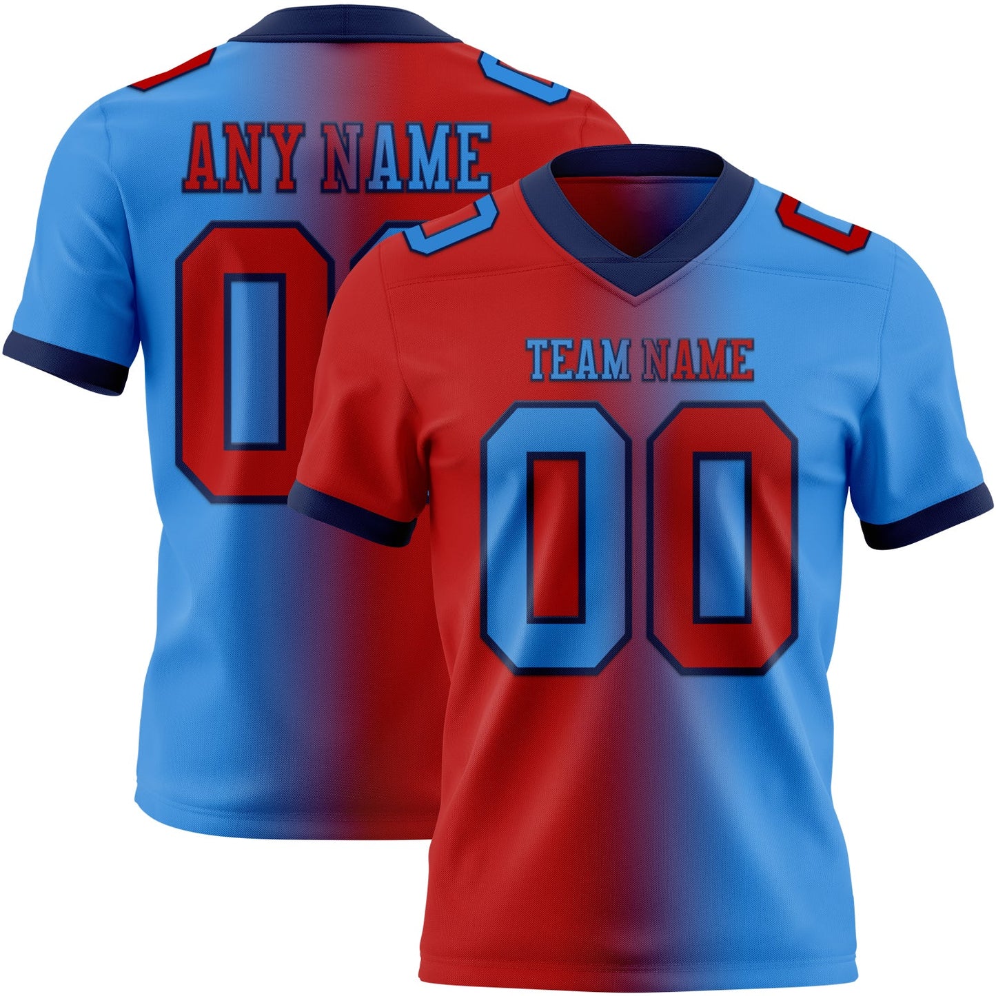 Custom Powder Blue Red-Navy Authentic Gradient Fashion Football Jersey - Main View