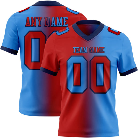 Custom Powder Blue Red-Navy Authentic Gradient Fashion Football Jersey - Main View