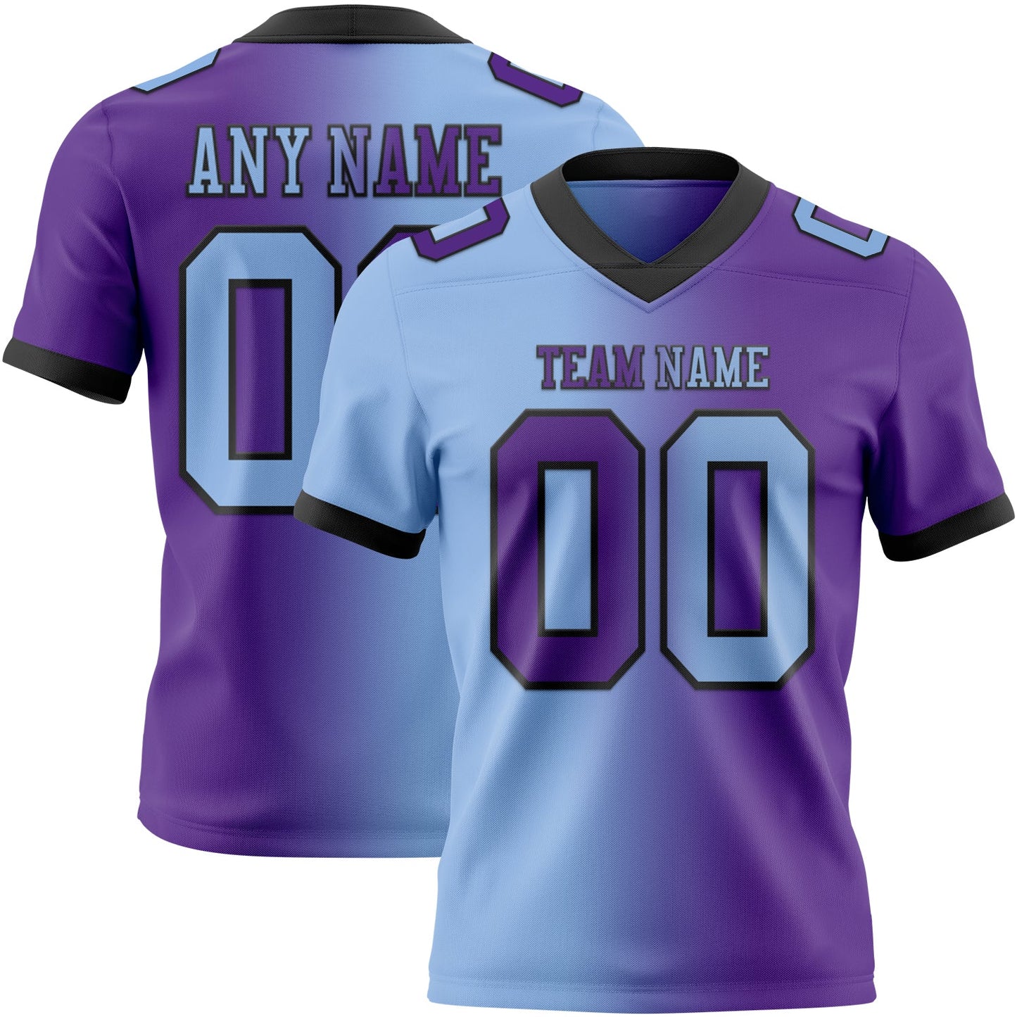 Custom Purple Light Blue-Black Authentic Gradient Fashion Football Jersey - Main View
