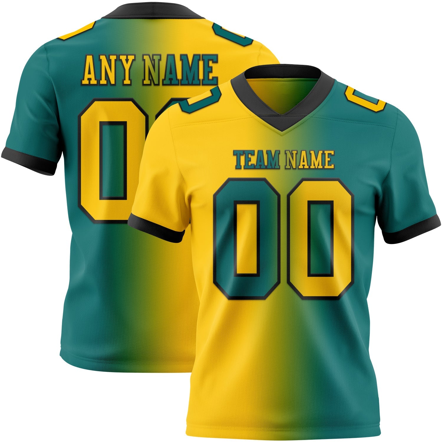 Custom Teal Yellow-Black Authentic Gradient Fashion Football Jersey - Main View