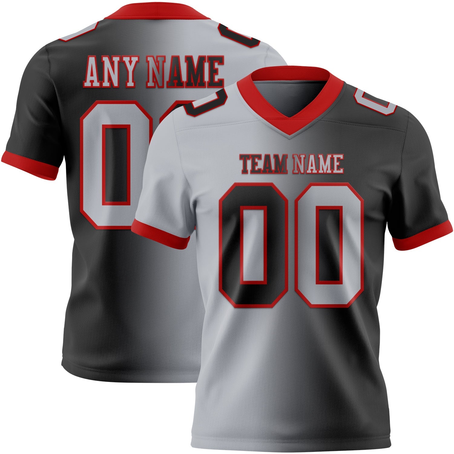 Custom Black Gray-Red Authentic Gradient Fashion Football Jersey - Main View