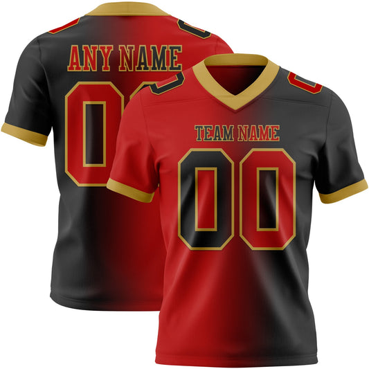 Custom Black Red-Old Gold Authentic Gradient Fashion Football Jersey - Main View