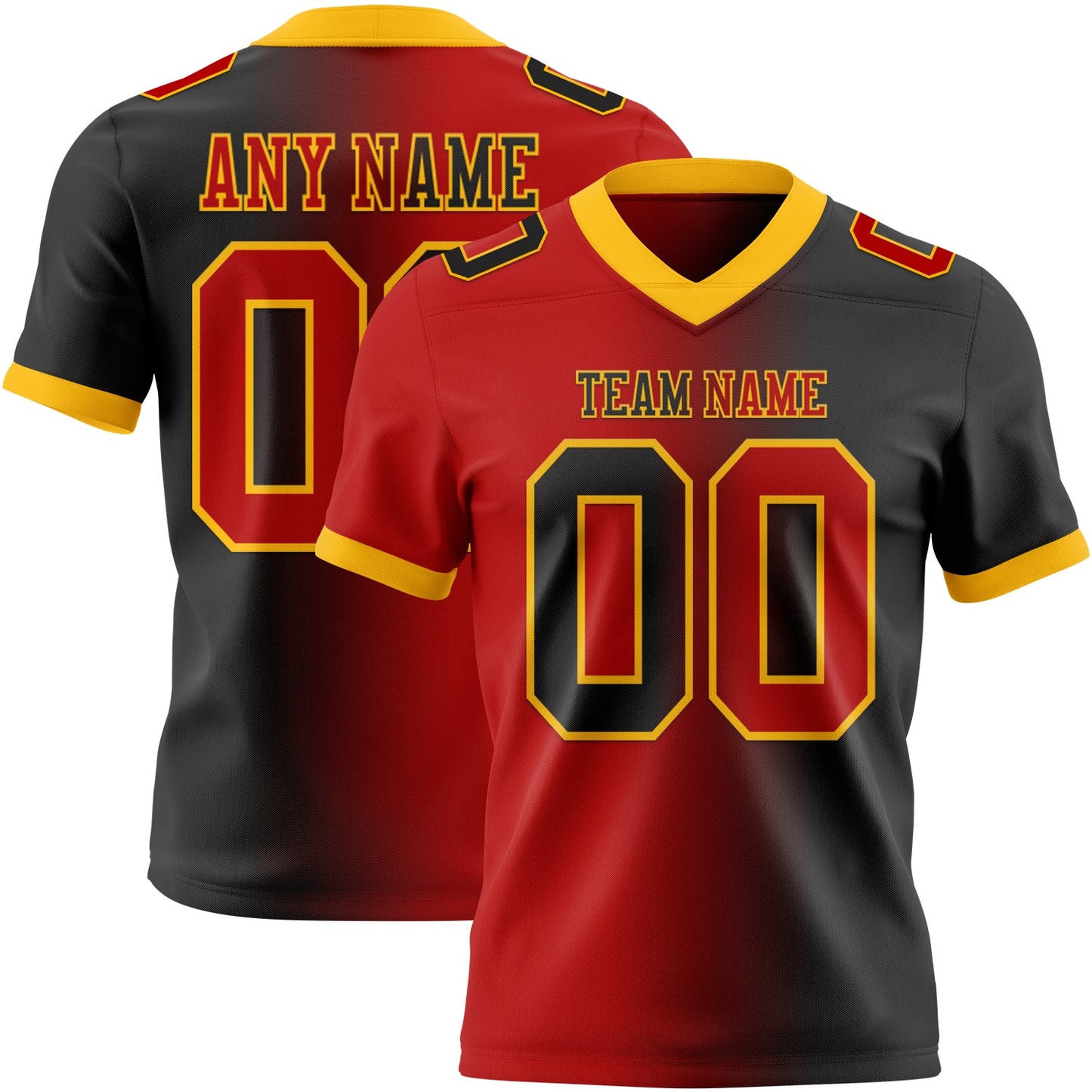 Custom Black Red-Gold Authentic Gradient Fashion Football Jersey - Main View