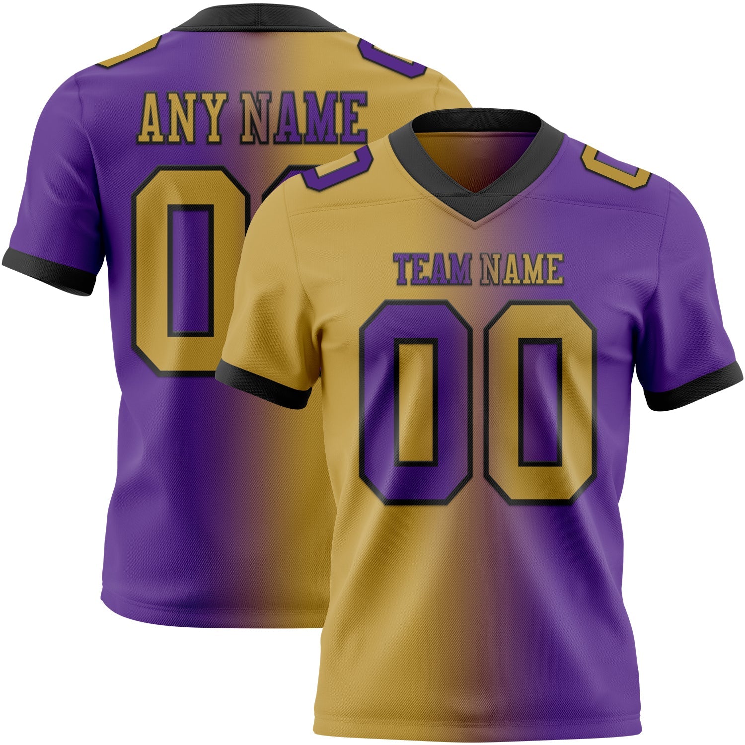 Custom Purple Old Gold-Black Authentic Gradient Fashion Football Jersey - Main View