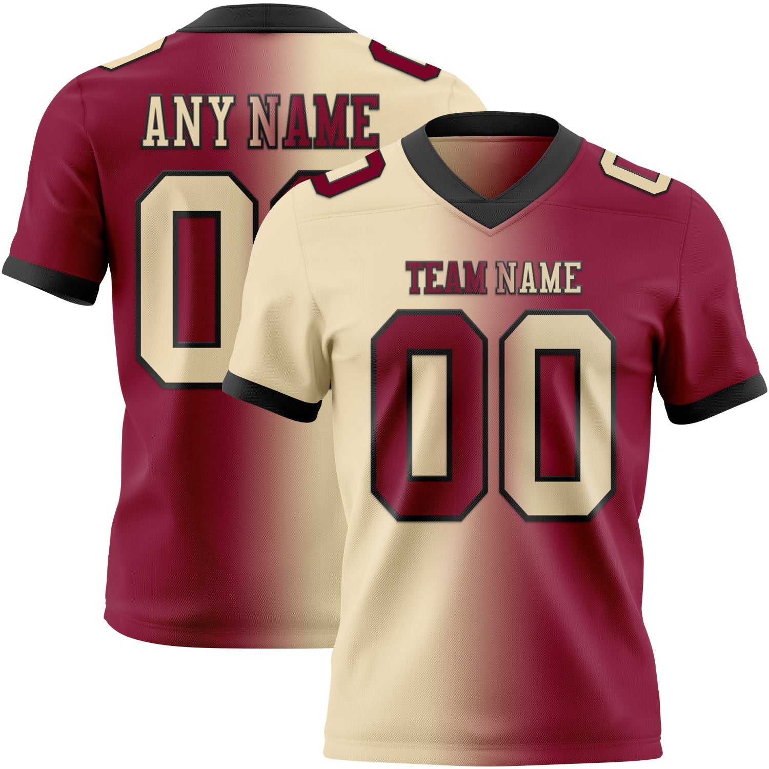 Custom Maroon Cream-Black Authentic Gradient Fashion Football Jersey - Main View