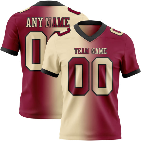 Custom Maroon Cream-Black Authentic Gradient Fashion Football Jersey - Main View
