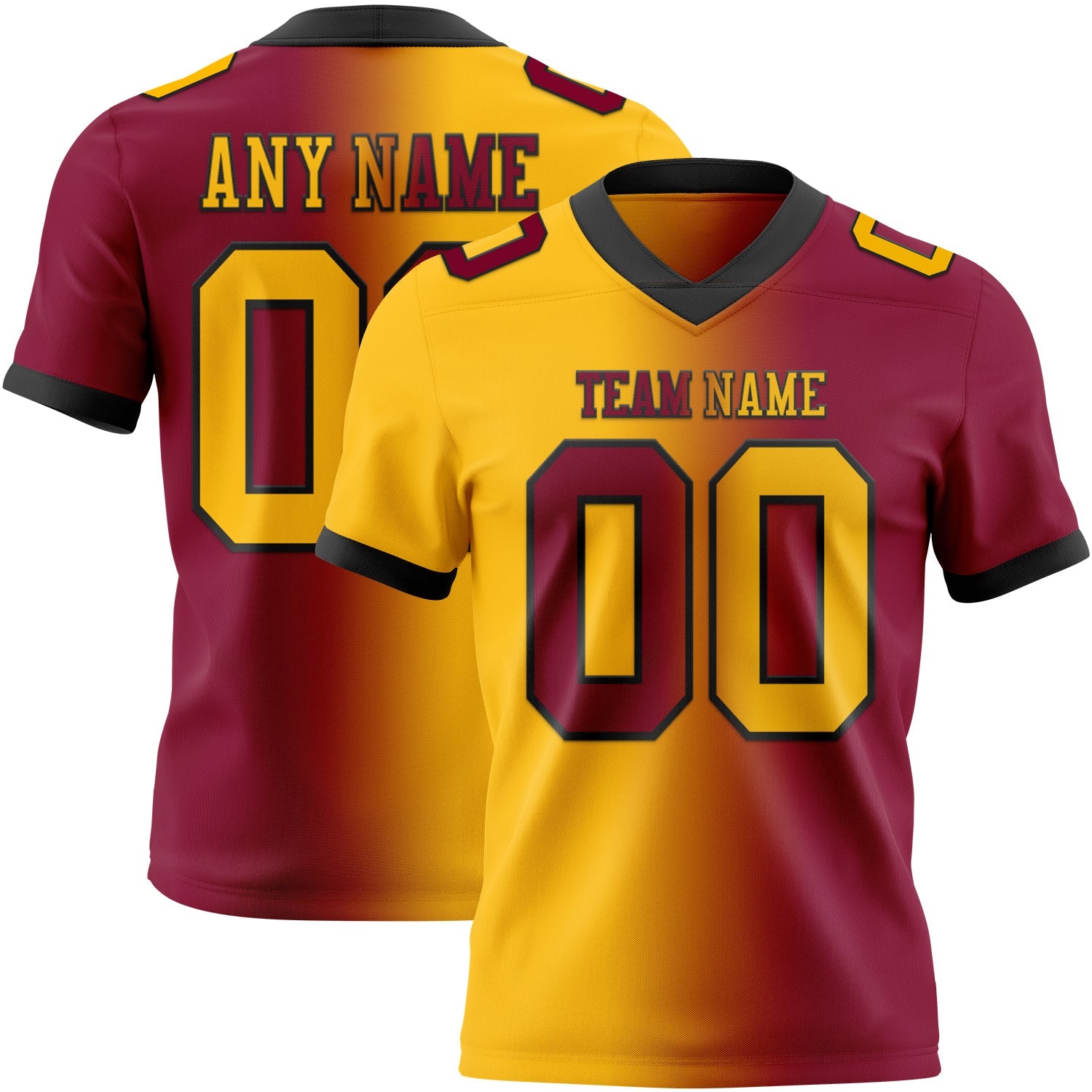 Custom Maroon Gold-Black Authentic Gradient Fashion Football Jersey - Main View