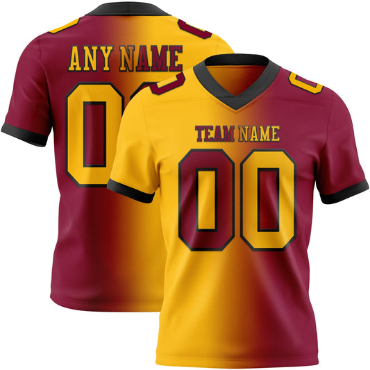 Custom Maroon Gold-Black Authentic Gradient Fashion Football Jersey - Main View