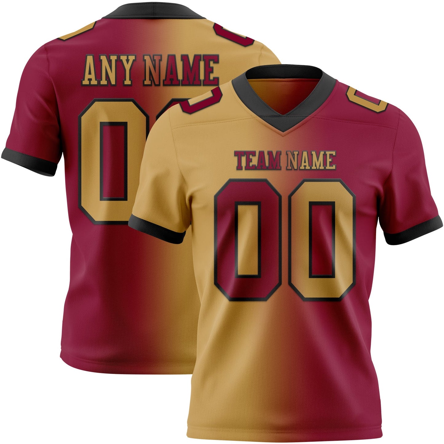 Custom Maroon Old Gold-Black Authentic Gradient Fashion Football Jersey - Main View