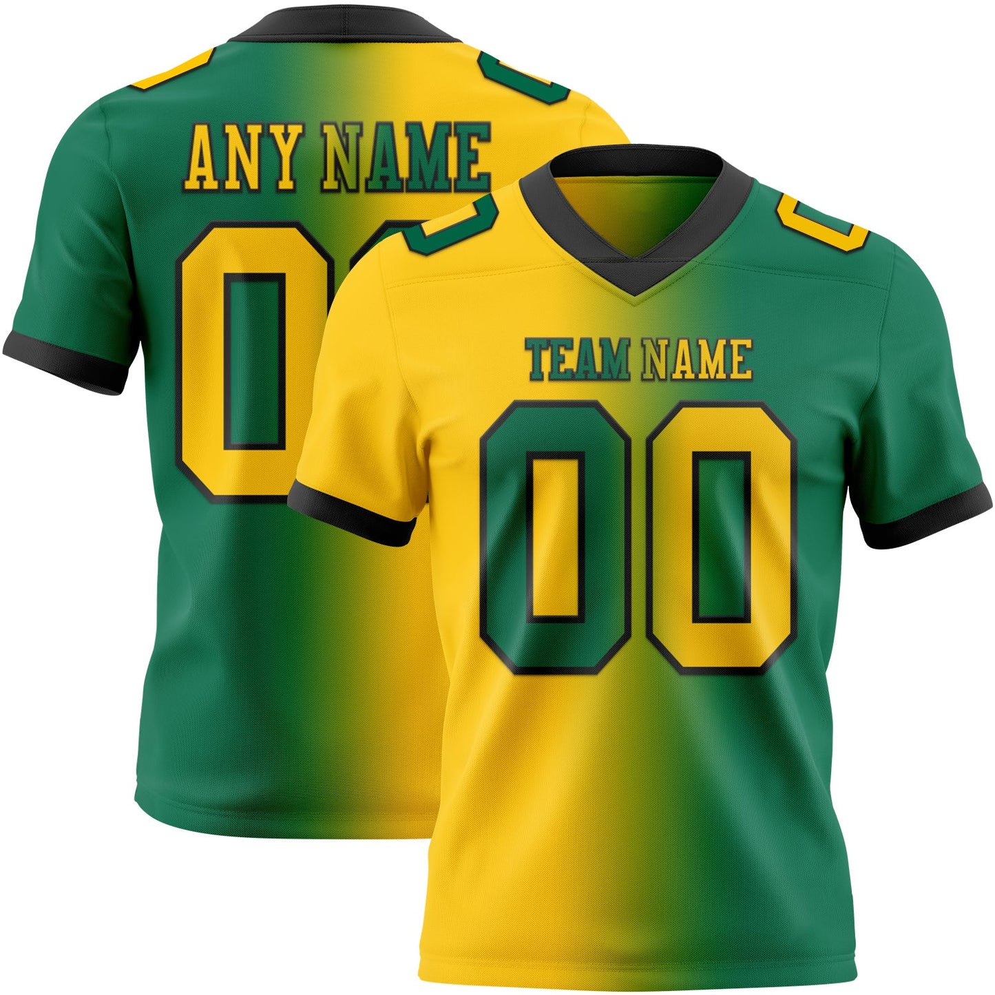 Custom Kelly Green Yellow-Black Authentic Gradient Fashion Football Jersey - Main View