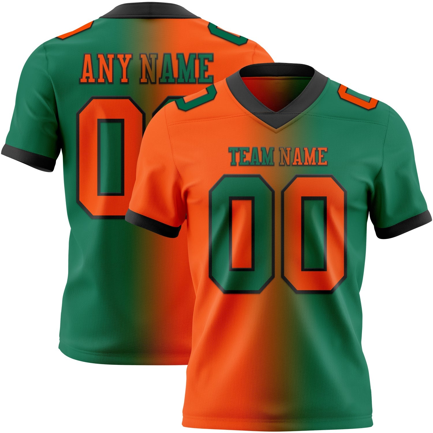 Custom Kelly Green Orange-Black Authentic Gradient Fashion Football Jersey - Main View