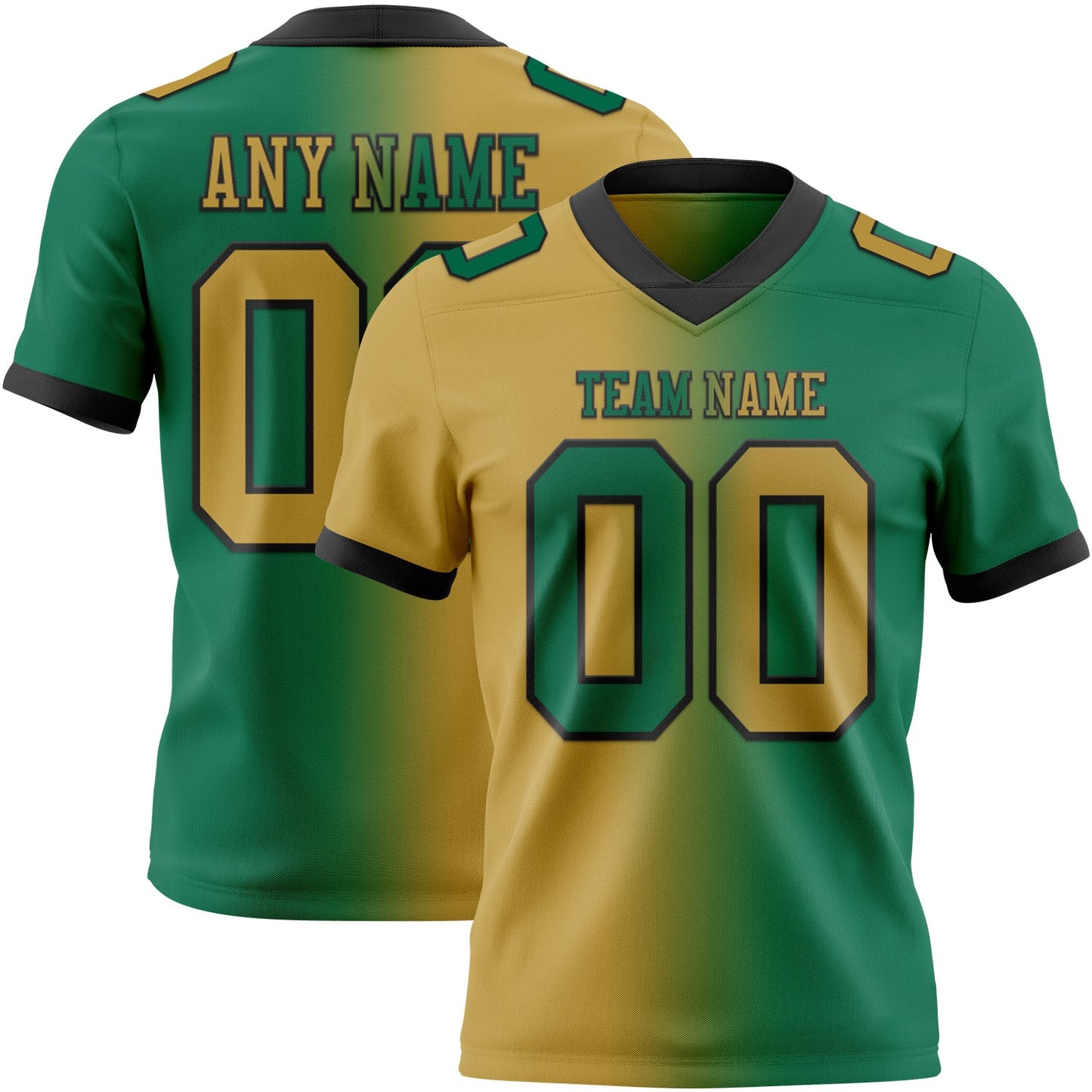 Custom Kelly Green Old Gold-Black Authentic Gradient Fashion Football Jersey - Main View