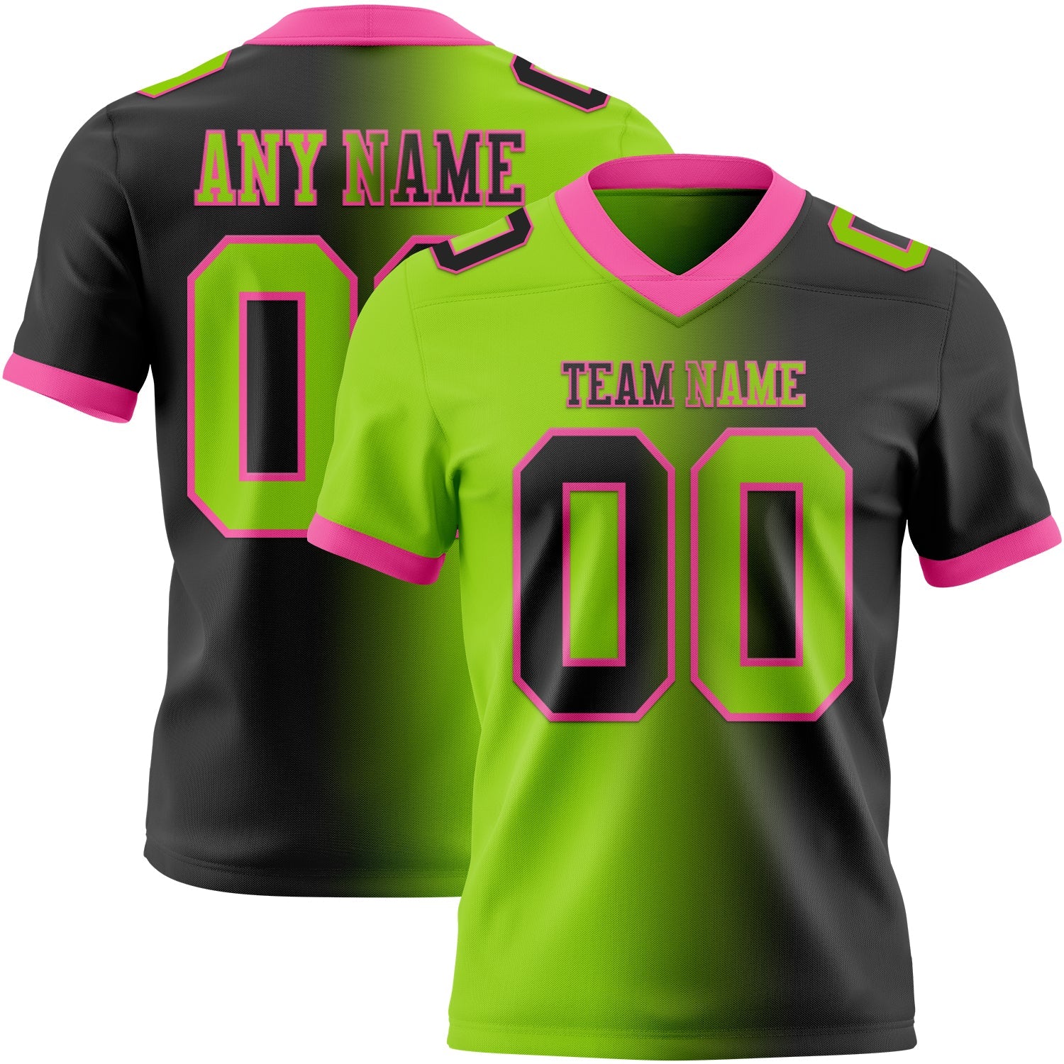 Custom Black Neon Green-Pink Authentic Gradient Fashion Football Jersey - Main View