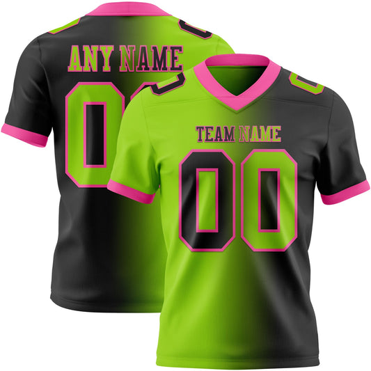 Custom Black Neon Green-Pink Authentic Gradient Fashion Football Jersey - Main View