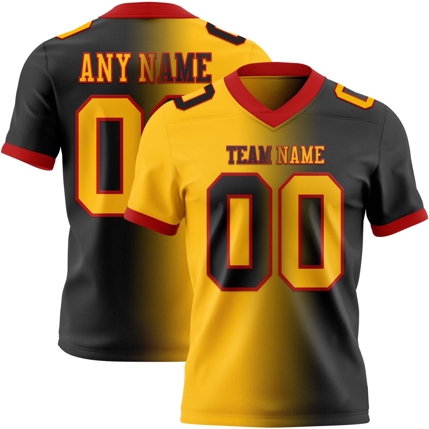 Custom Black Gold-Red Authentic Gradient Fashion Football Jersey - Main View