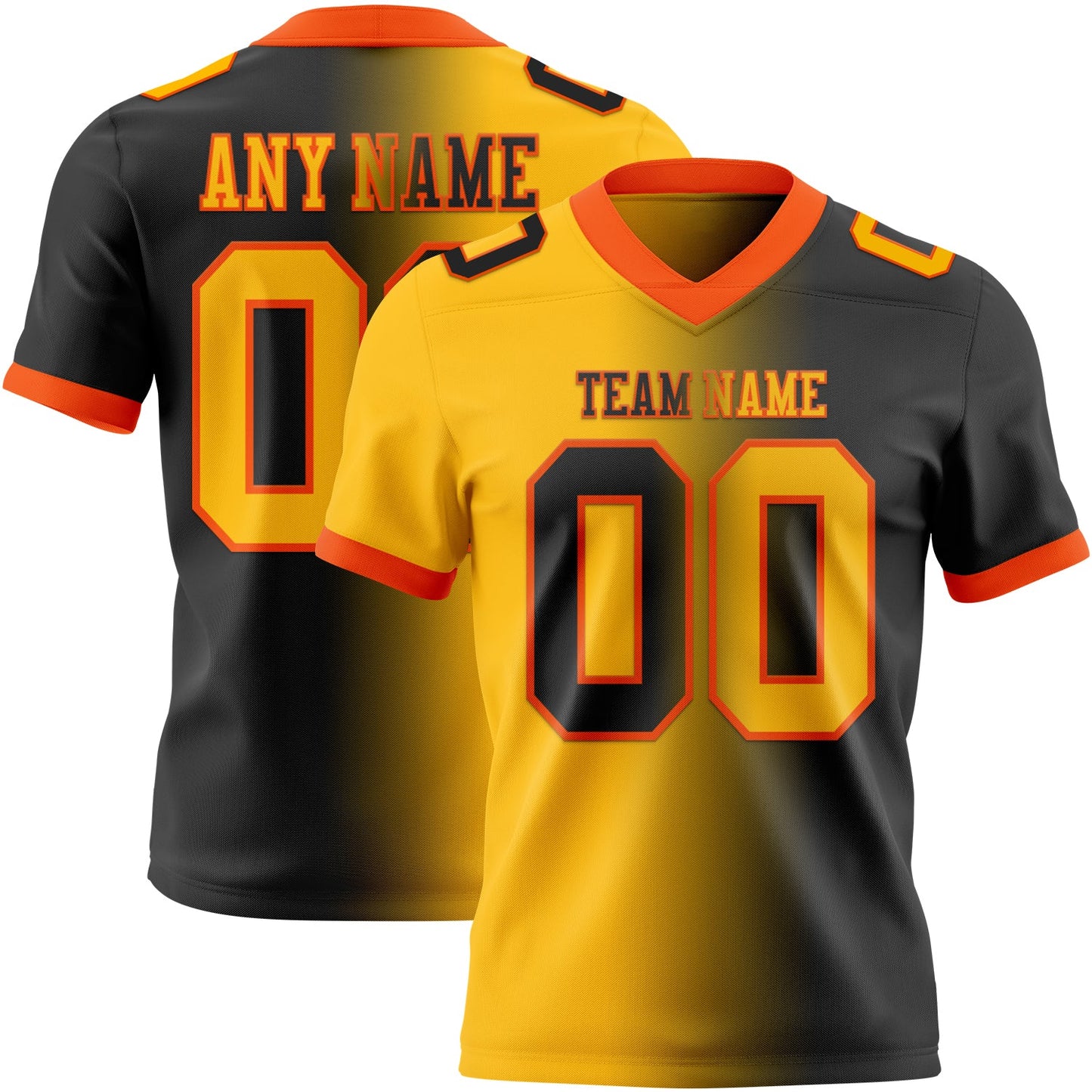 Custom Black Gold-Orange Authentic Gradient Fashion Football Jersey - Main View