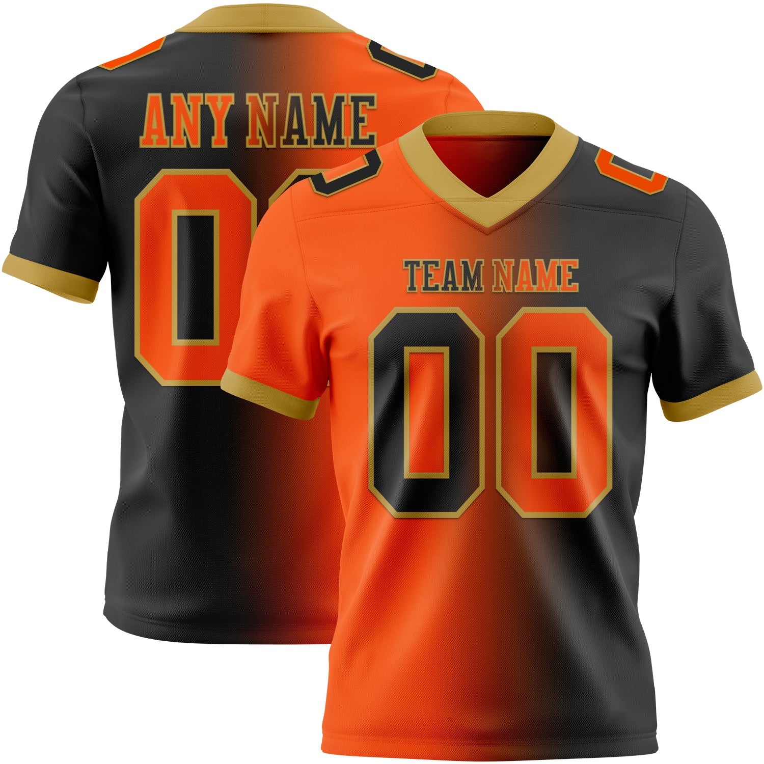 Custom Black Orange-Old Gold Authentic Gradient Fashion Football Jersey - Main View