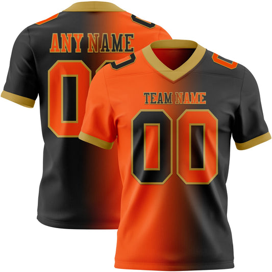 Custom Black Orange-Old Gold Authentic Gradient Fashion Football Jersey - Main View