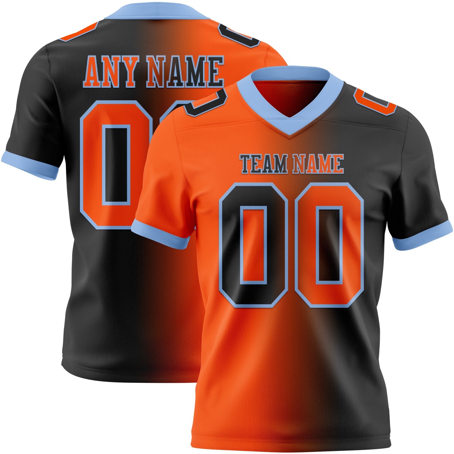 Custom Black Orange-Light Blue Authentic Gradient Fashion Football Jersey - Main View