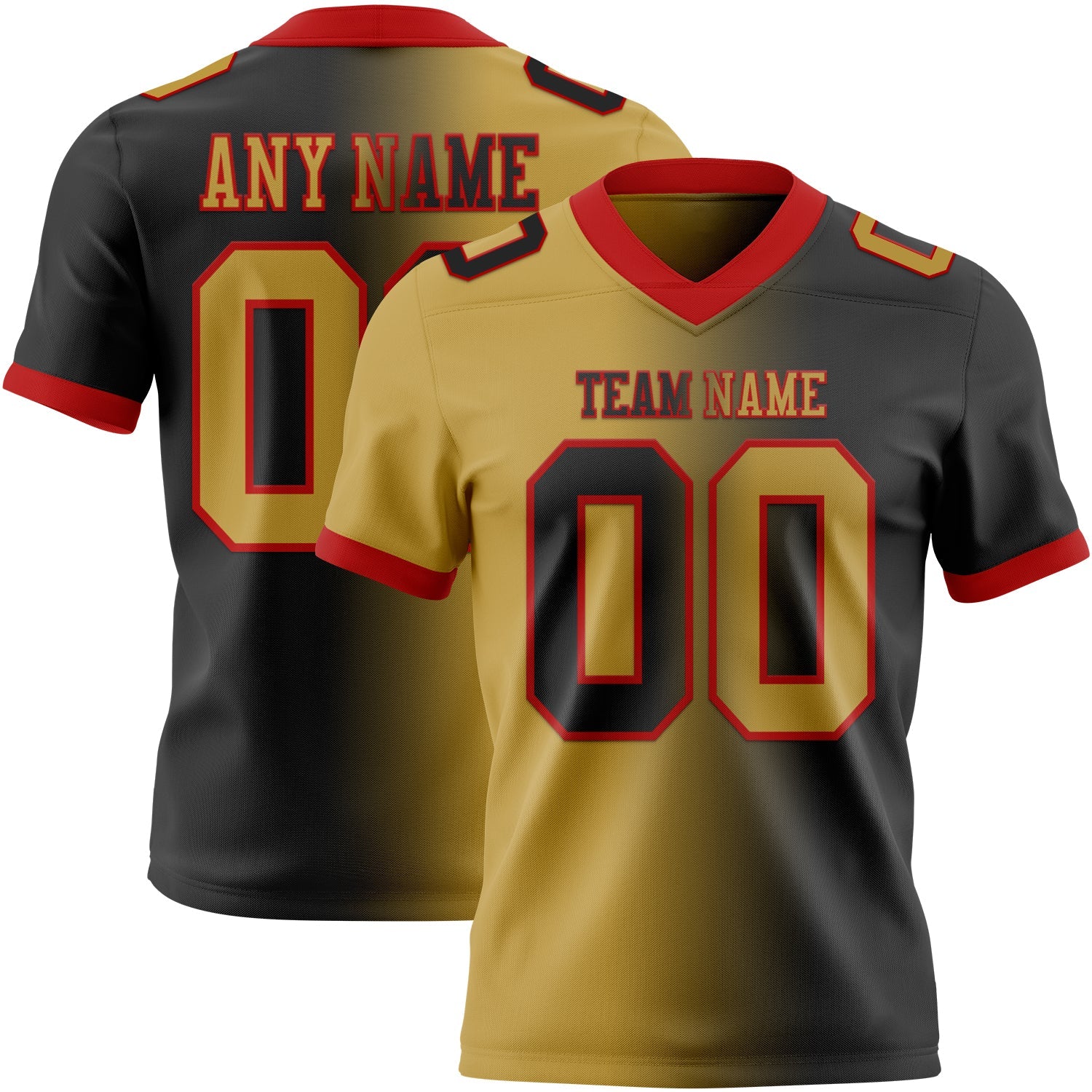 Custom Black Old Gold-Red Authentic Gradient Fashion Football Jersey - Main View