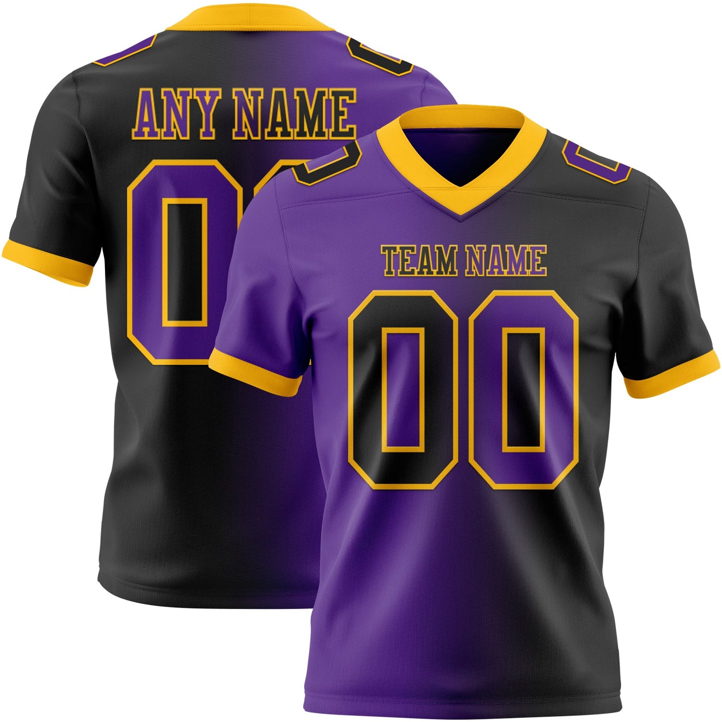 Custom Black Purple-Gold Authentic Gradient Fashion Football Jersey - Main View