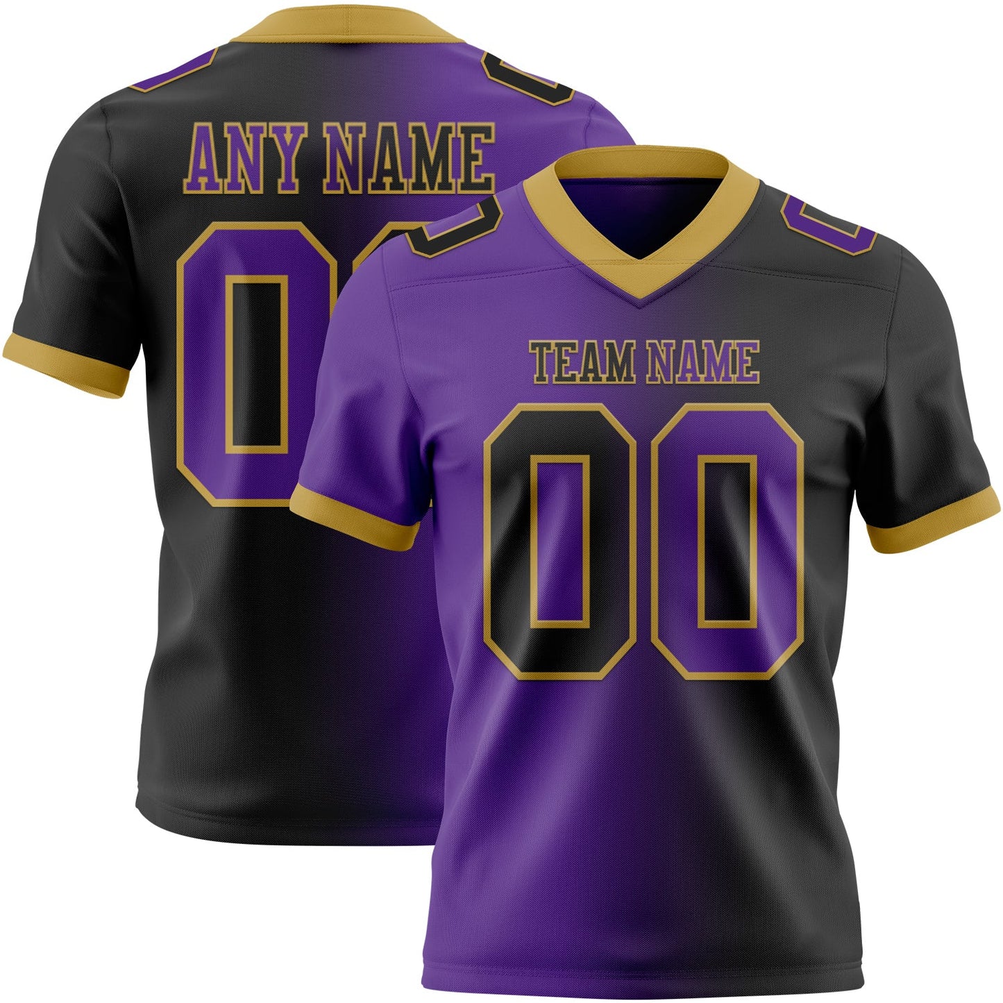 Custom Black Purple-Old Gold Authentic Gradient Fashion Football Jersey - Main View
