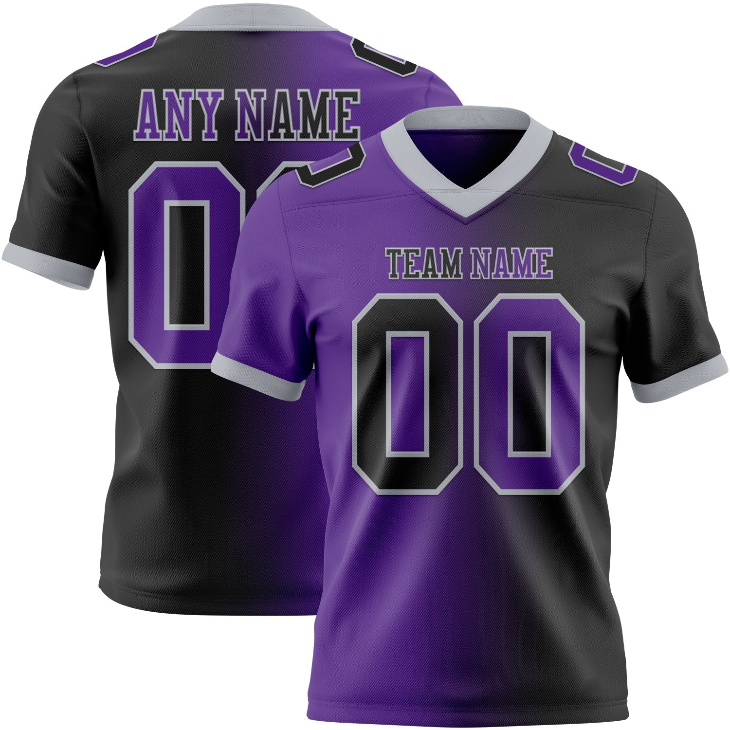 Custom Black Purple-Gray Authentic Gradient Fashion Football Jersey - Main View