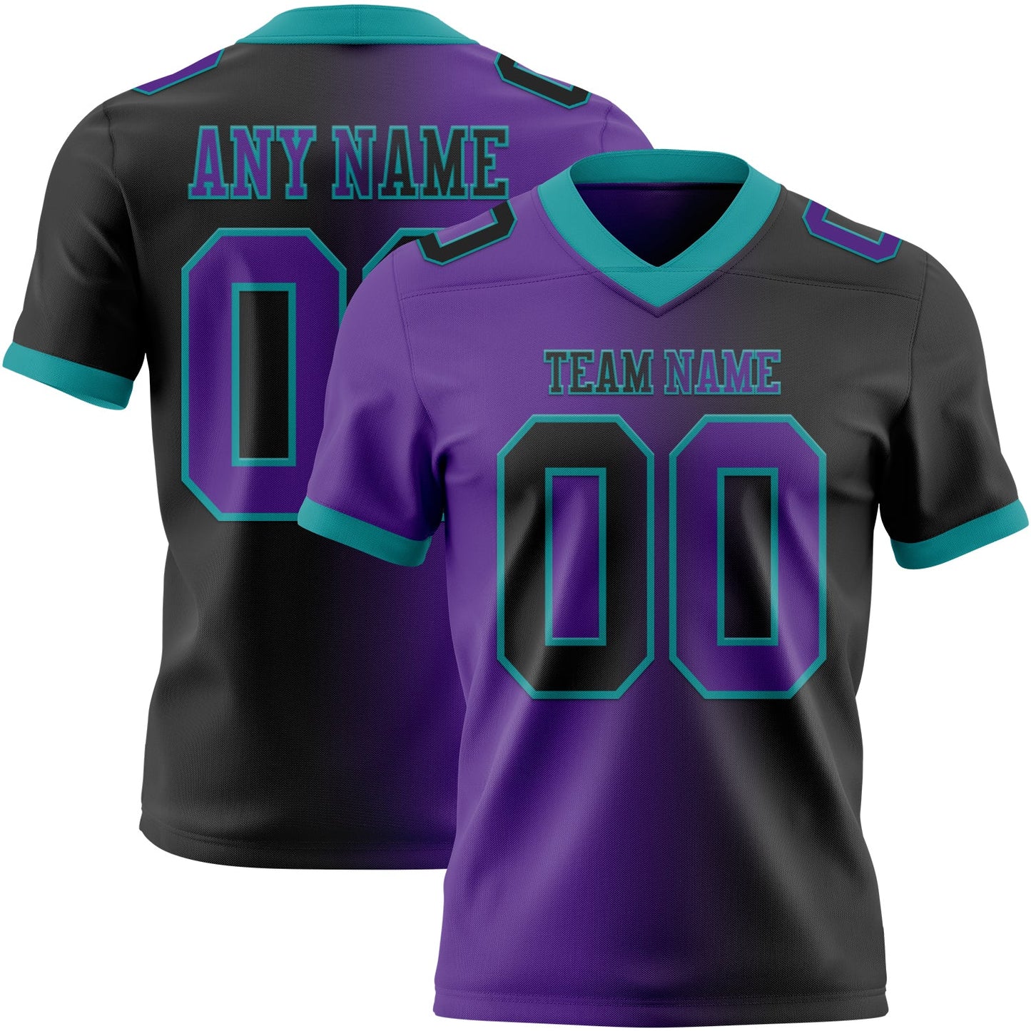 Custom Black Purple-Teal Authentic Gradient Fashion Football Jersey - Main View