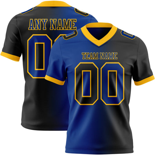 Custom Black Royal-Gold Authentic Gradient Fashion Football Jersey - Main View
