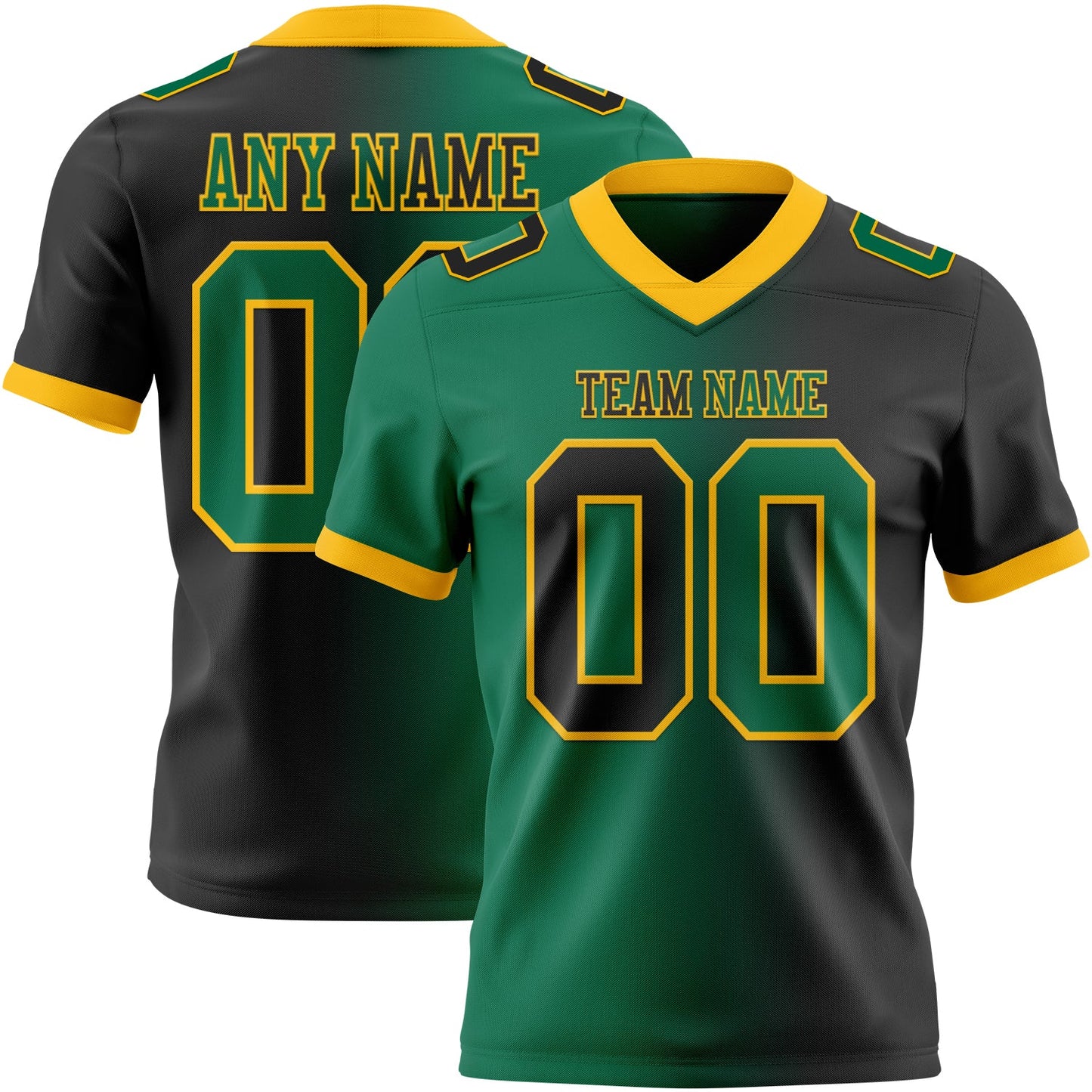 Custom Black Kelly Green-Gold Authentic Gradient Fashion Football Jersey - Main View