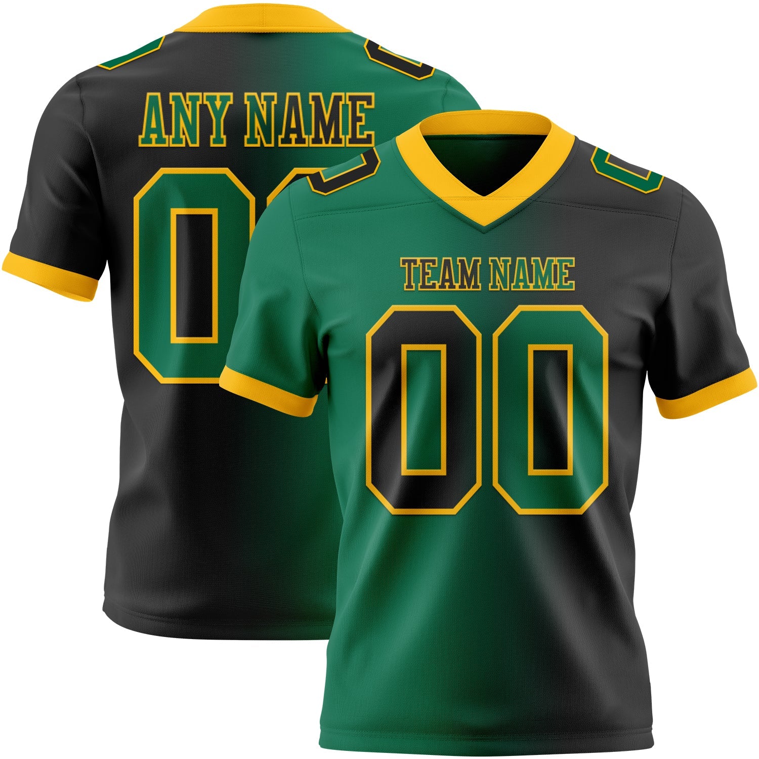 Custom Black Kelly Green-Gold Authentic Gradient Fashion Football Jersey - Main View
