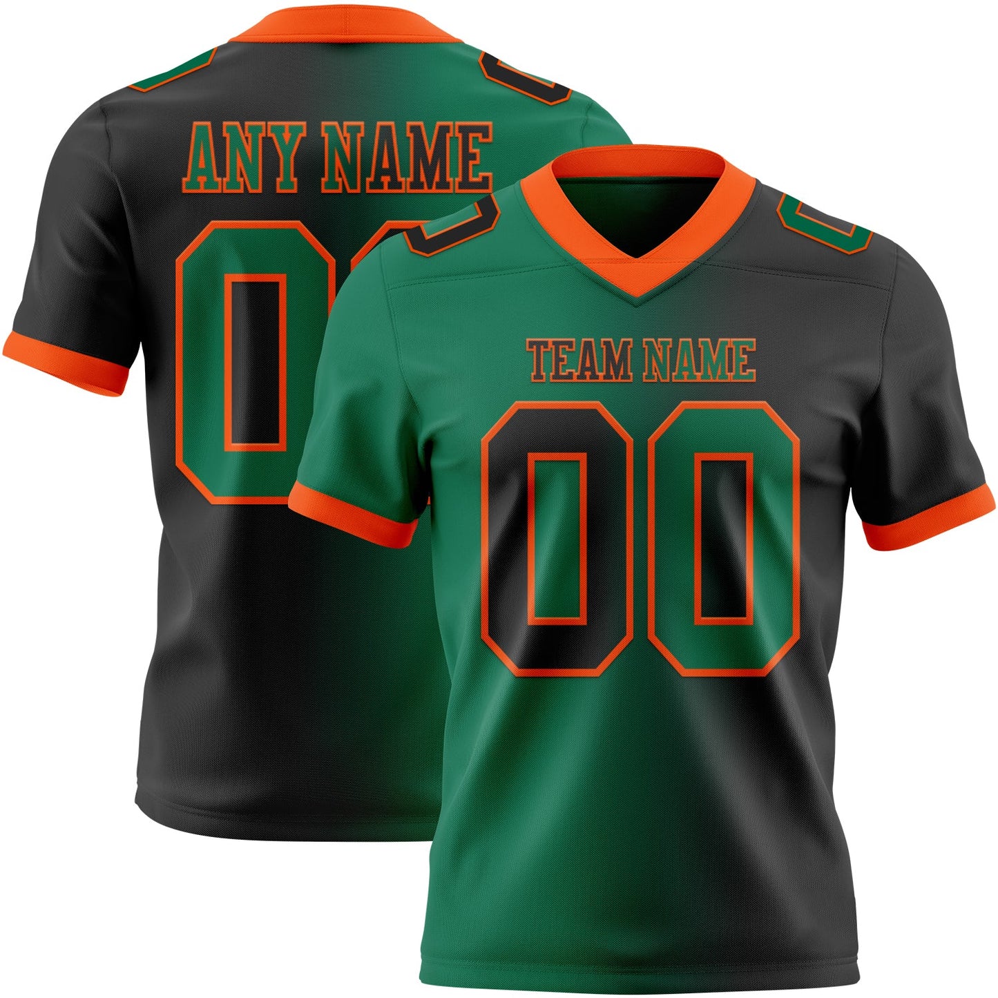 Custom Black Kelly Green-Orange Authentic Gradient Fashion Football Jersey - Main View