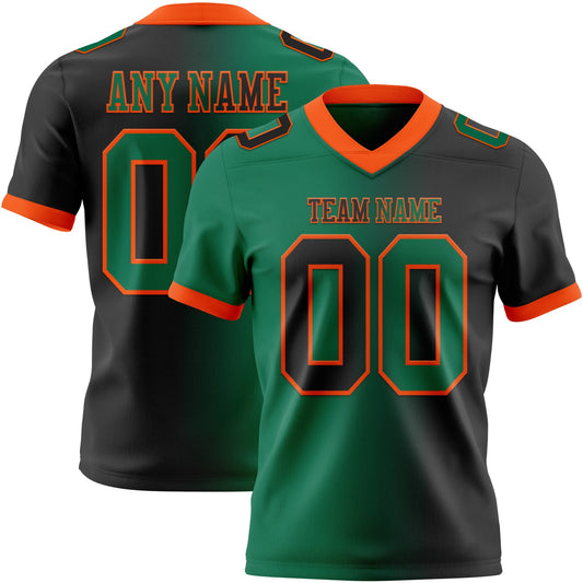 Custom Black Kelly Green-Orange Authentic Gradient Fashion Football Jersey - Main View
