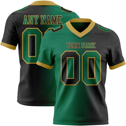 Custom Black Kelly Green-Old Gold Authentic Gradient Fashion Football Jersey - Main View