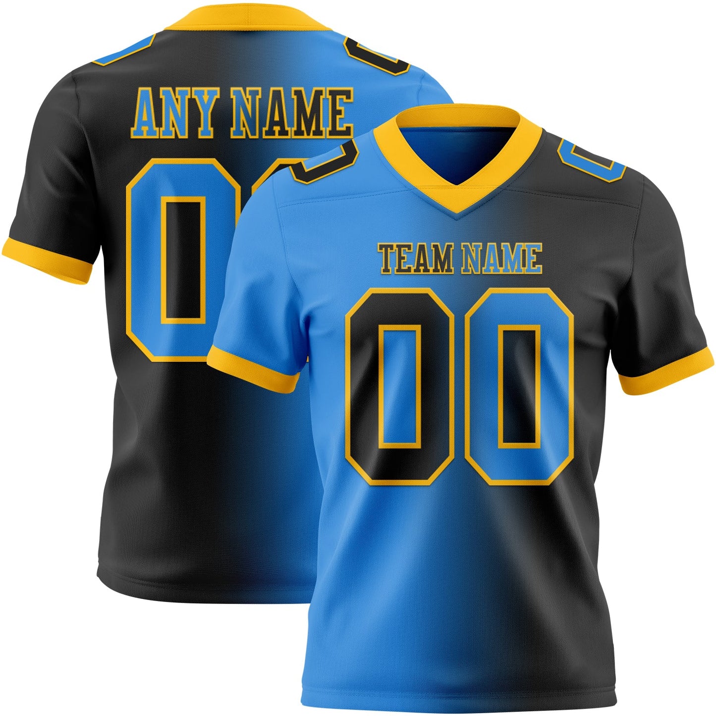 Custom Black Powder Blue-Gold Authentic Gradient Fashion Football Jersey - Main View