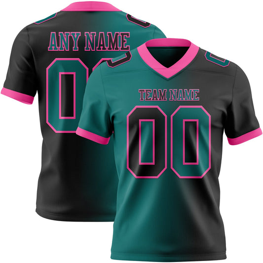 Custom Black Teal-Pink Authentic Gradient Fashion Football Jersey - Main View