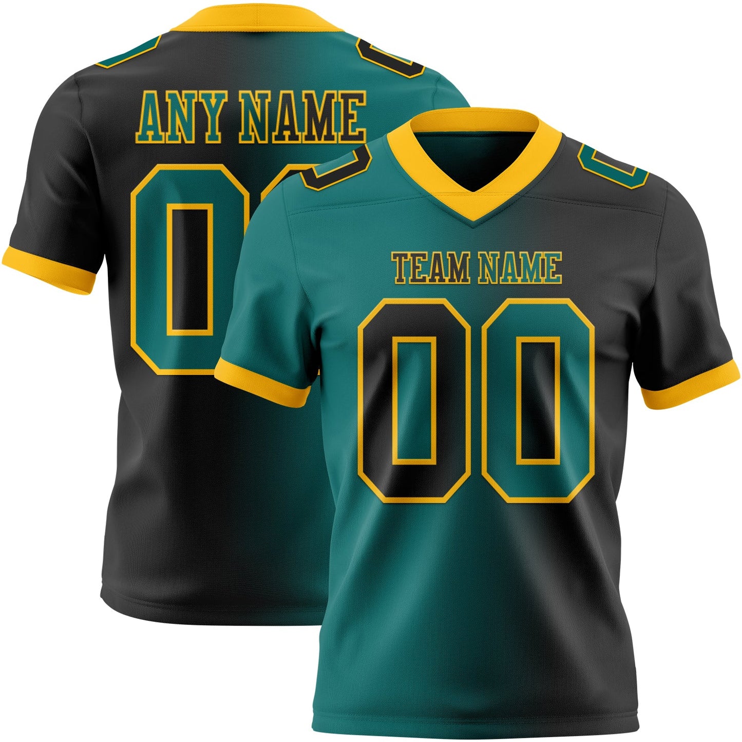 Custom Black Teal-Gold Authentic Gradient Fashion Football Jersey - Main View
