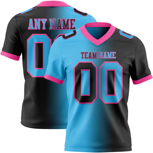 Custom Black Sky Blue-Pink Authentic Gradient Fashion Football Jersey - Main View