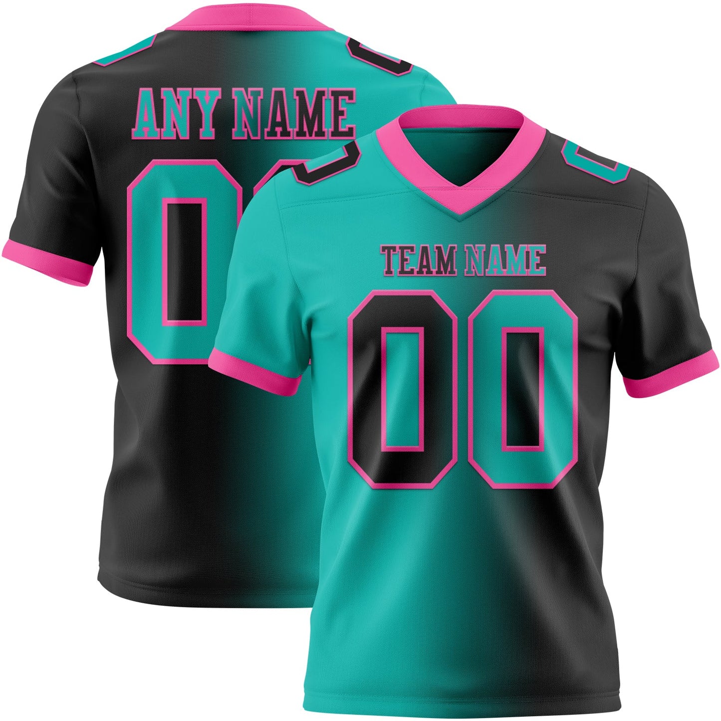 Custom Black Aqua-Pink Authentic Gradient Fashion Football Jersey - Main View