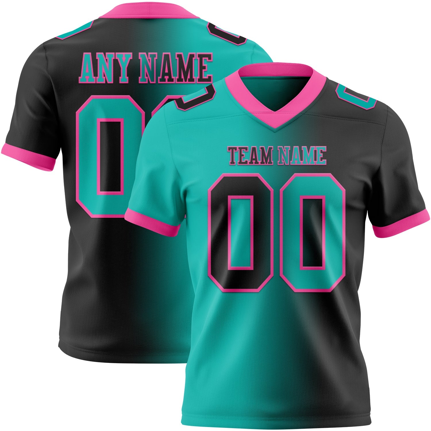 Custom Black Aqua-Pink Authentic Gradient Fashion Football Jersey - Main View