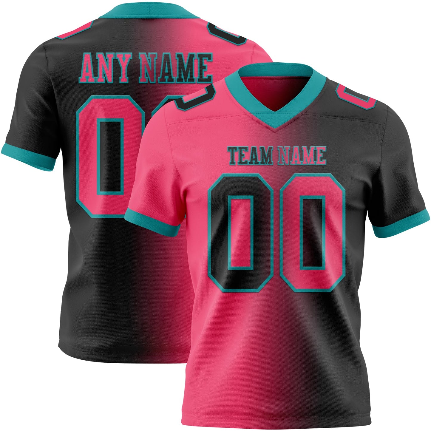 Custom Black Neon Pink-Teal Authentic Gradient Fashion Football Jersey - Main View